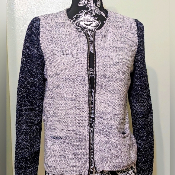 Talbot Petite Cardigan Sweater Full Front Zipper. Blue and White Size MP. - Picture 1 of 9
